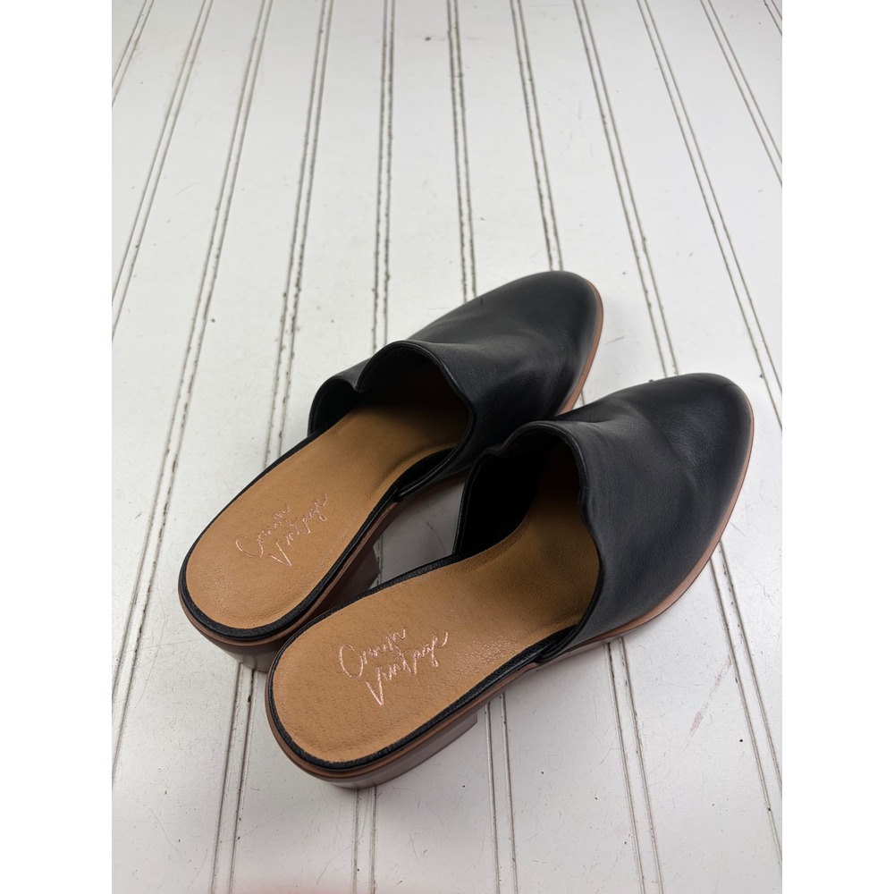 Crown Vintage Vintage Y2K Black Leather Slip On Mules Women's Size 7M - Picture 7 of 9